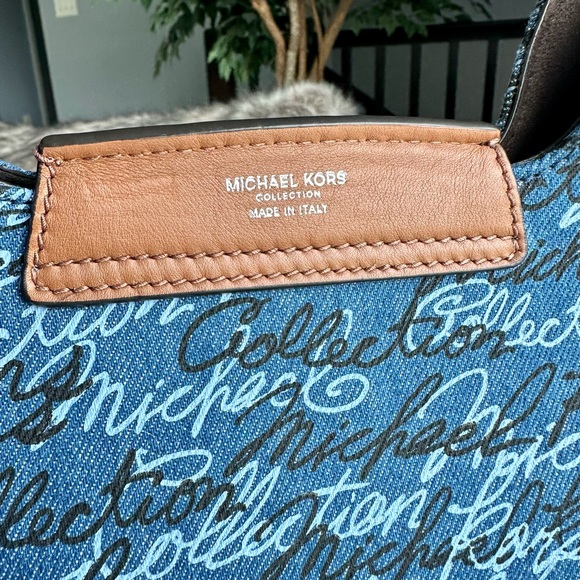 MK Collection Bancroft Medium Signature Print Denim Shoulder Bag - Picture 7 of 12